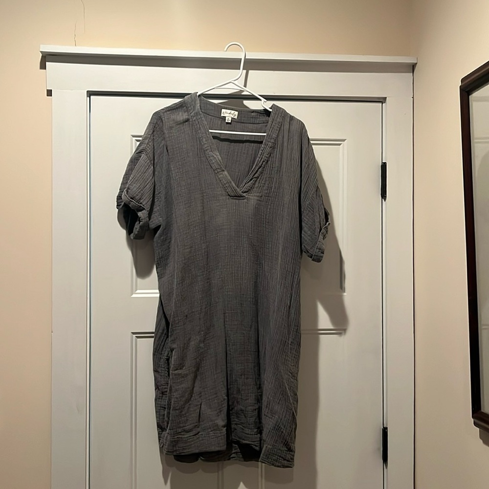 Women’s gray gauze dress with pockets XL
